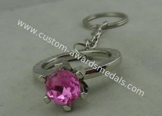 Purple Rhinestone Promotional KeyChain With Chrome Plating ,  Full Relief Design Zinc Alloy