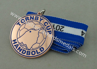 Tornby Cup Handbold Demark Ribbon Medals Copper Plating With Iron Stamped Soft Enamel